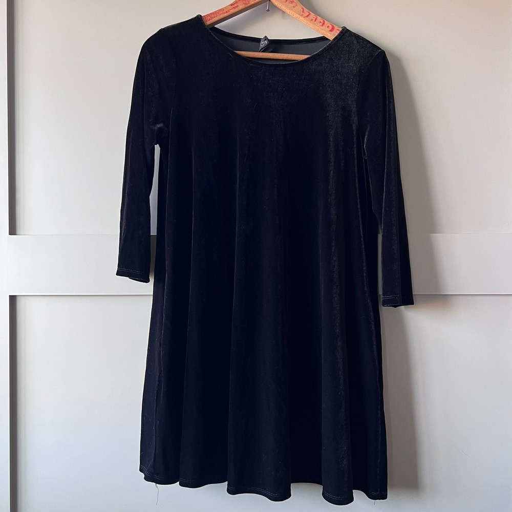 AGNES & DORA Black Velvet Swing Dress Long‎ Sleeve Size L Gothic Whimsigoth Dark
